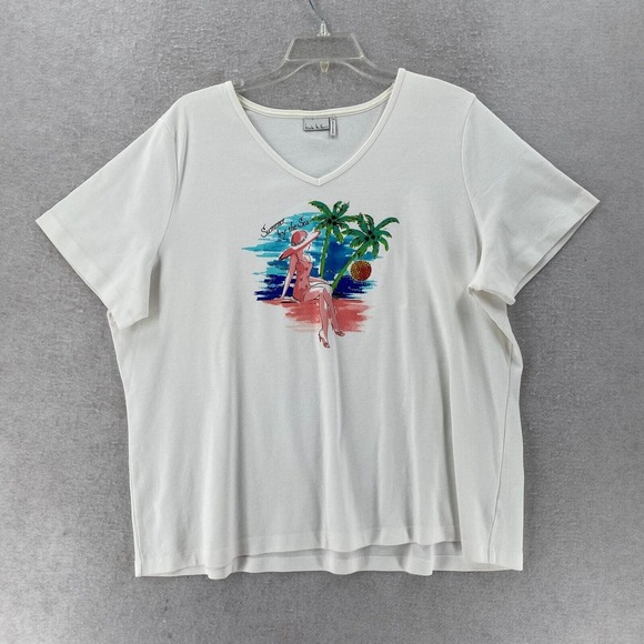 Lot of 2‎ Nicole Miller T-shirts 3X Summer by the Sea Tropical Vacation Island - Picture 2 of 16